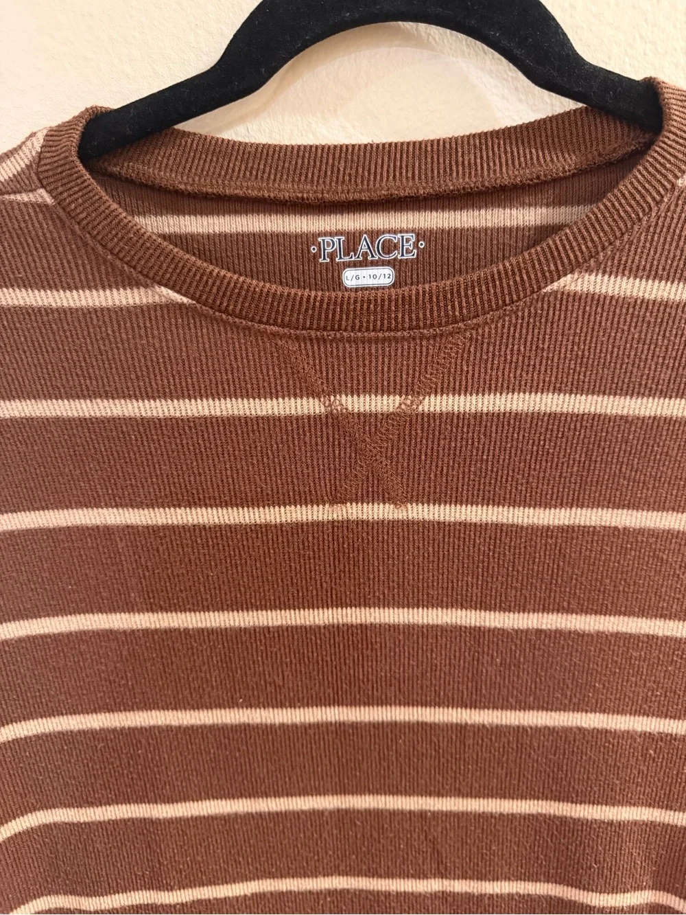 The Children's Place Boys' Brown Striped Crewneck Sweater Size 10/12